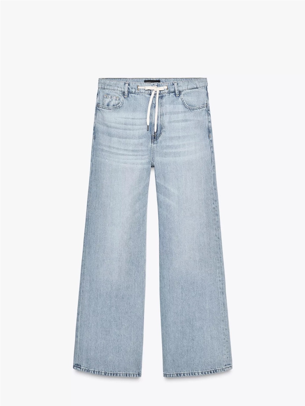 Zara Light Blue Wide Leg Jeans with Drawstring Waist